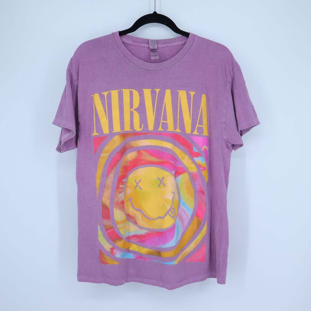 Gildan Nirvana Graphic Tee Purple and Yellow Short Sleeve Casual Women's L